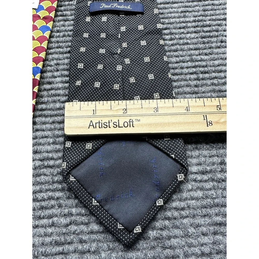 Paul Fredrick Ties Lot of 2 Mens Multicolor‎ Black Geometric Scallop Squares USA